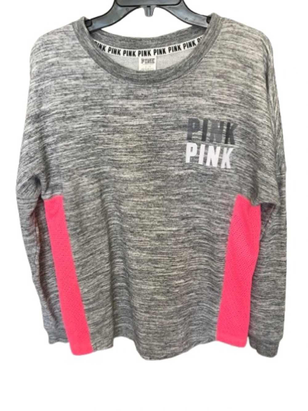PINK Victoria's Secret Gray Heather Pullover Hot Pink Panels Size S